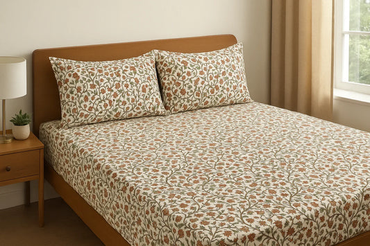 TAJ Collection Double Bedsheet Set Cotton Floral Design Pillow Covers towelleo.com