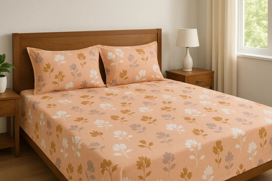 "Authentic Peach Floral Bedsheet True Colors Towel Leo Uphaar King Size Real Pattern"
