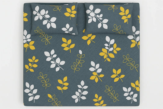 "King Size Bedsheet 230x250cm Full Coverage Grey Floral Top View Uphaar Towel Leo Complete Set"