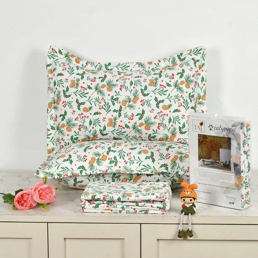 TAJ Collection double bedsheet set with tropical pineapple print, 100% imported glace cotton, includes matching pillow covers and premium packaging