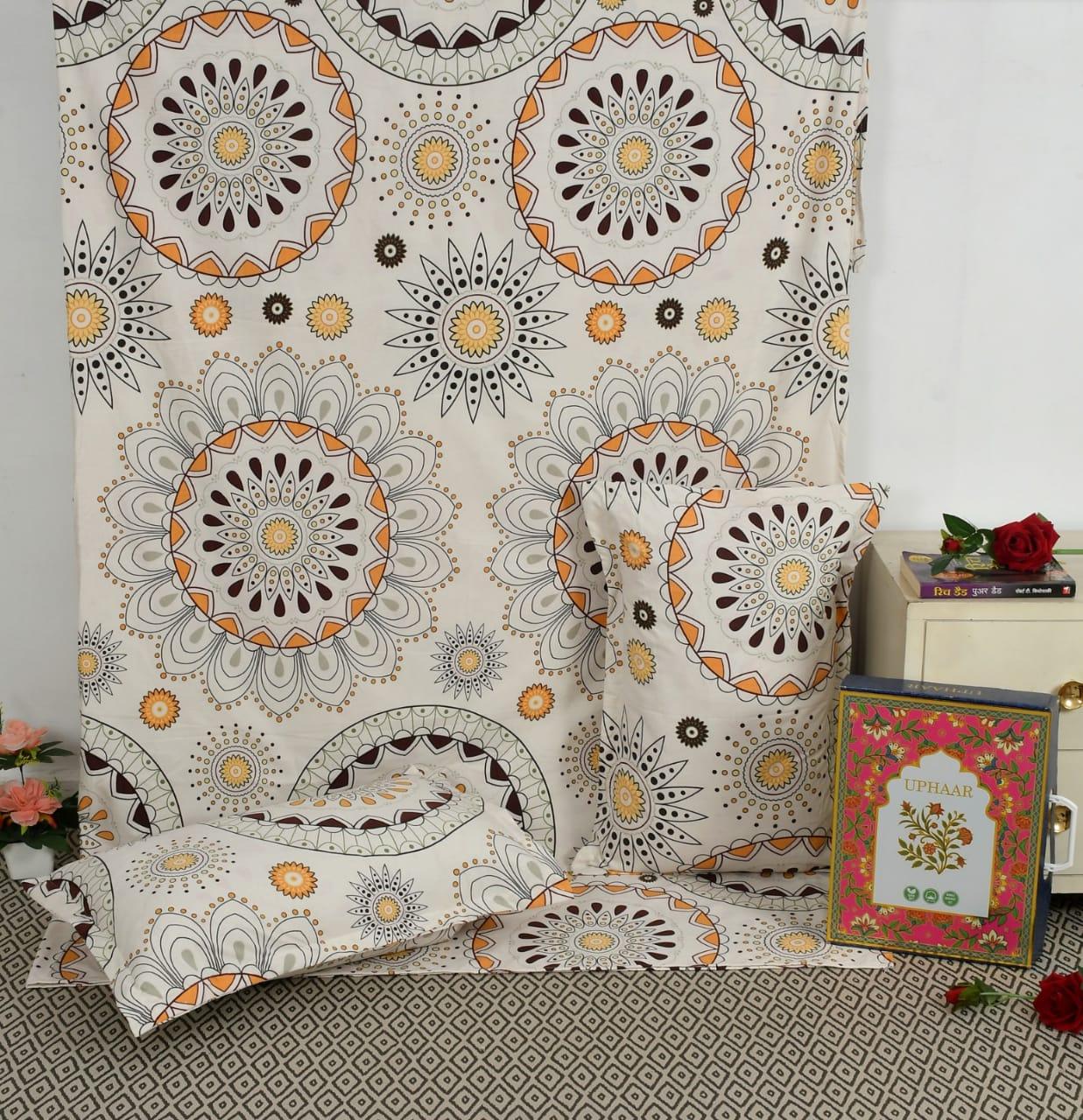 "King Size Mandala Bedsheet Top View 230x250cm Full Coverage Uphaar Towel Leo Complete Set"