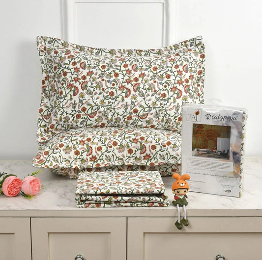 TAJ Collection Double Bedsheet Set Cotton Floral Design Pillow Covers towello.com