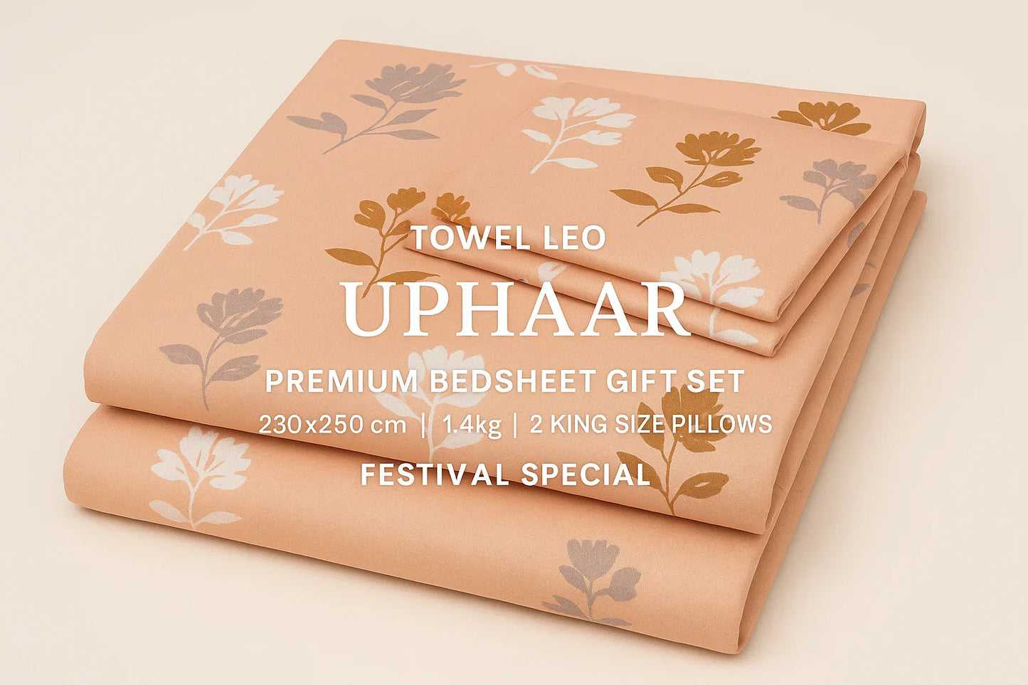 "Towel Leo Uphaar Floral Bedsheet True Colors Peach White Brown Pattern Authentic"