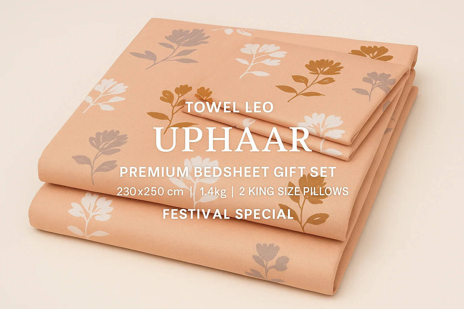 "Towel Leo Uphaar Floral Bedsheet True Colors Peach White Brown Pattern Authentic"