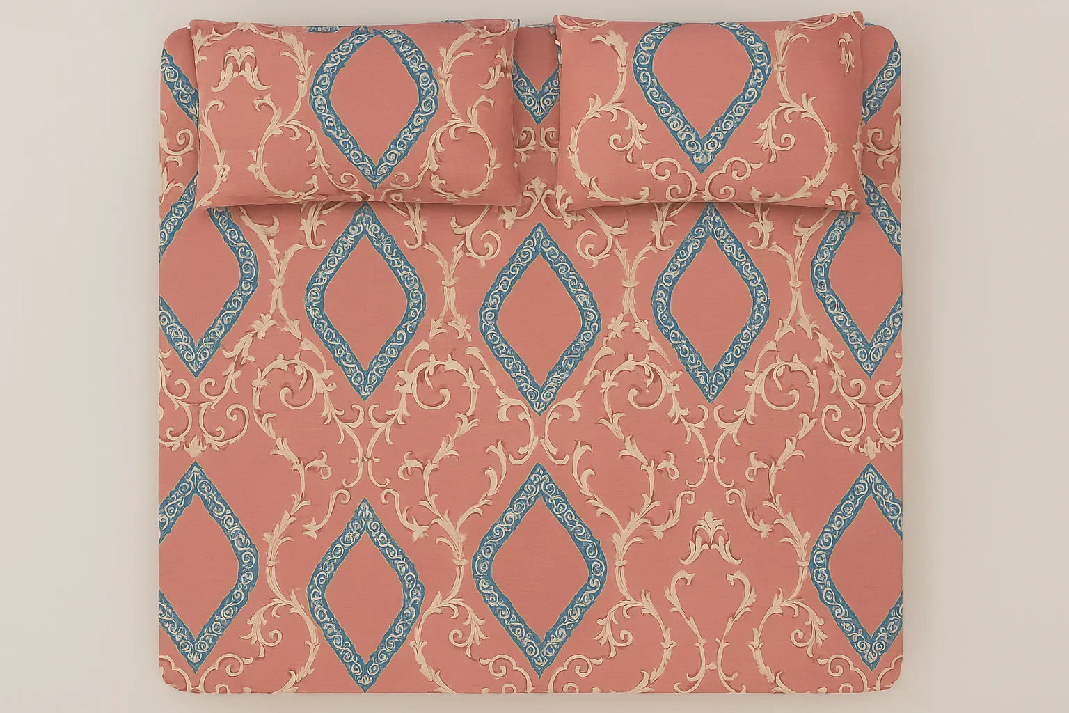 "King Size Geometric Bedsheet HD Top View 230x250cm Pink Blue Diamond Uphaar Towel Leo"