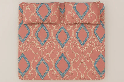 "King Size Geometric Bedsheet HD Top View 230x250cm Pink Blue Diamond Uphaar Towel Leo"